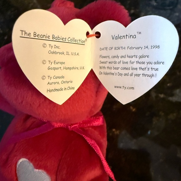 Valentina Original Beanie Baby 1998 Ty Red Bear with Heart Excellent Condition - Picture 3 of 5